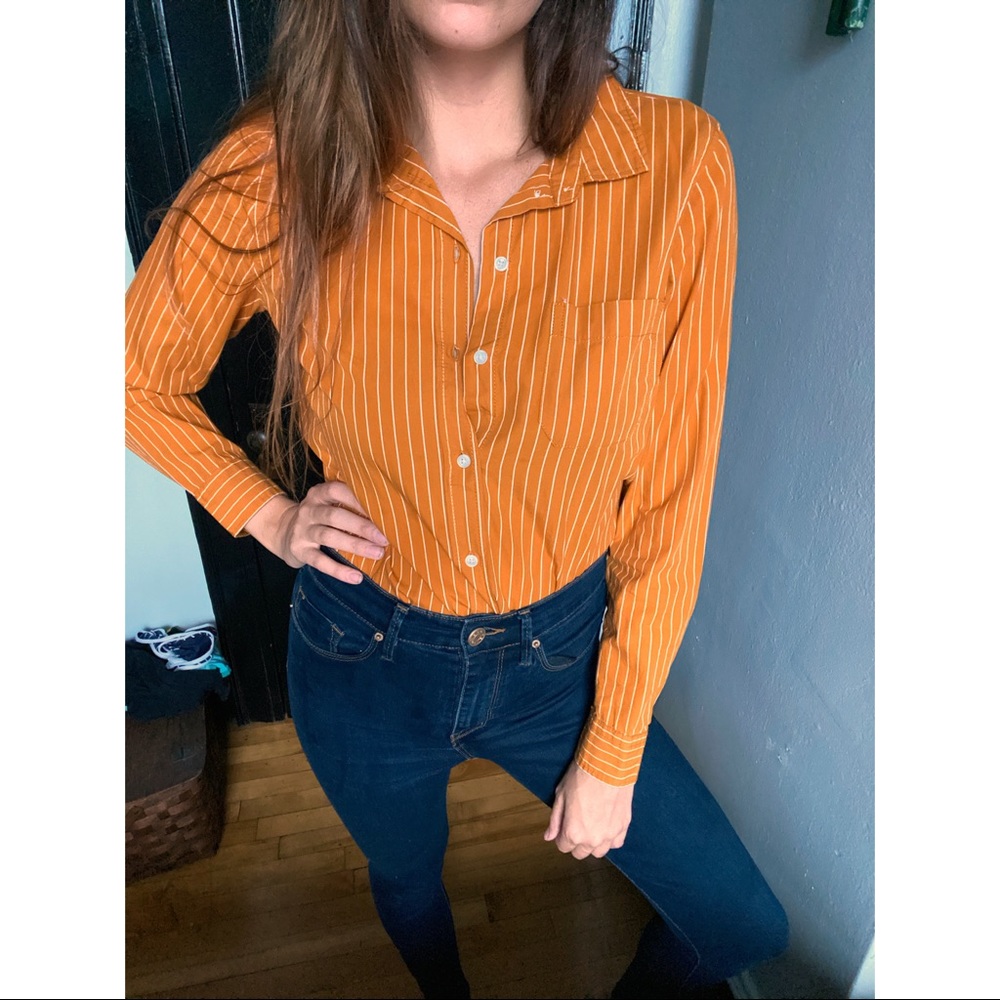 Orange striped long sleeve button up